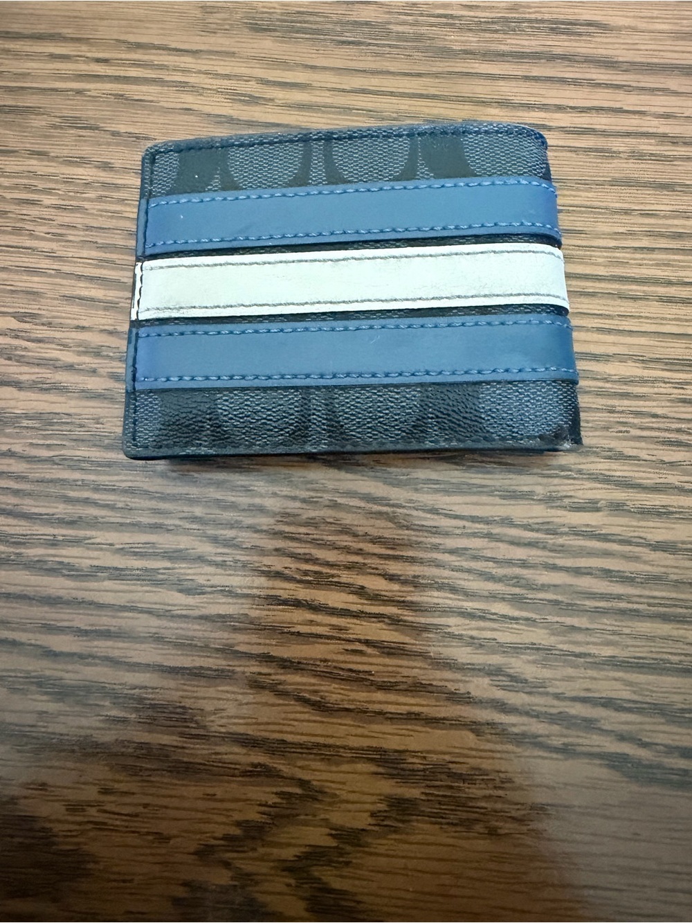 Coach Men’s Blue and White Stripe Card Wallet - Picture 2 of 6